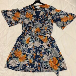 Blue Floral Dress with Yellow and Cream Blooms